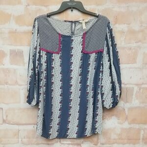 Matilda Jane Size L Blue and Pink Striped Blouse